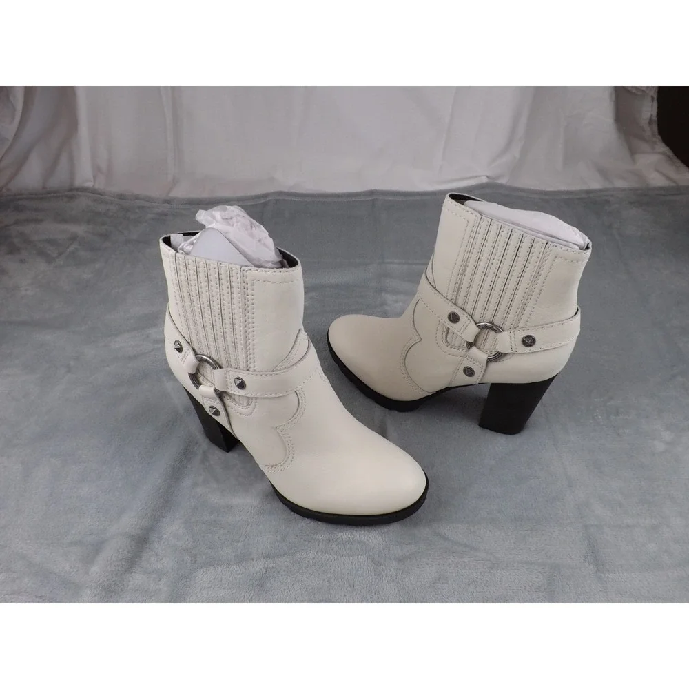 Zodiak Aidan High Heel Ankle Boots New Women's Size 9.5 White‎ Metal Rings/Studs